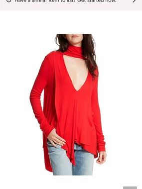 Free People Red Plunging Keyhole Uptown Turtleneck XS